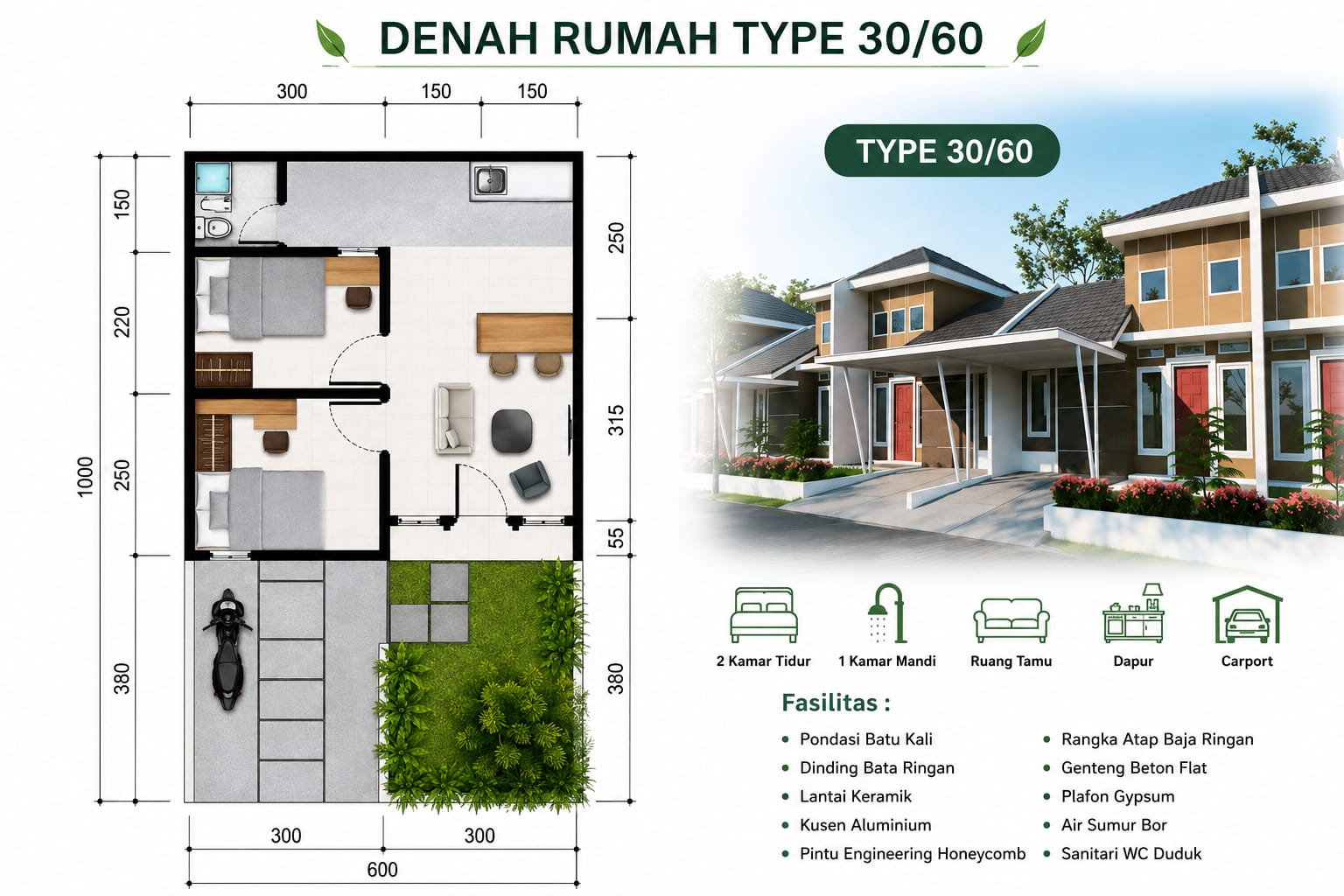 Denah rumah Cluster D Type 30/60